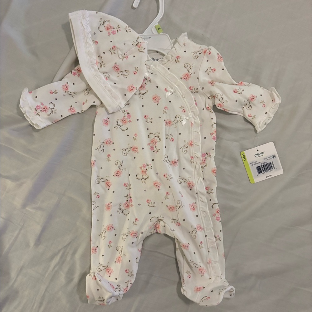 Little Me baby Floral Onesie with Hat